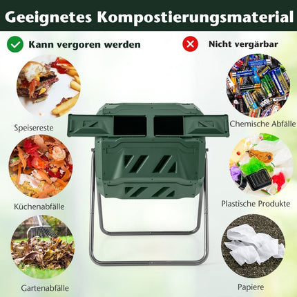 Composteur rotatif à double chambre, capacité de 160 L