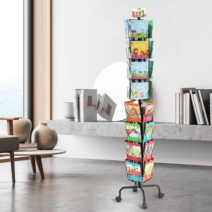 Rotating Greeting Card Display Rack, 32 Pockets, Wheels