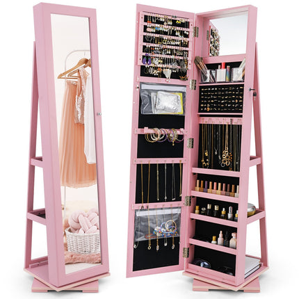 Drehbarer Schmuckschrank mit Ganzkörperspiegel, Rosa