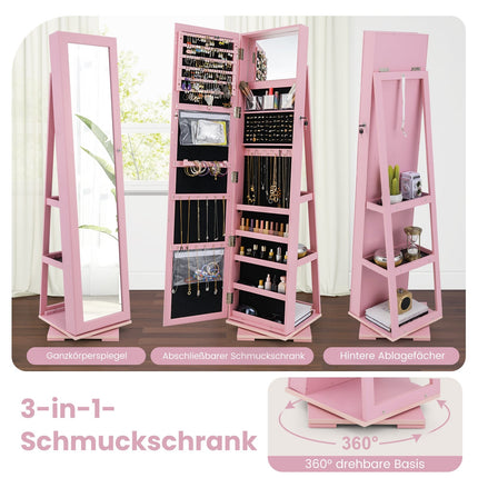 Drehbarer Schmuckschrank mit Ganzkörperspiegel, Rosa