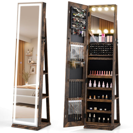 Drehbarer Schmuckschrank mit LED-Spiegel und Stauraum