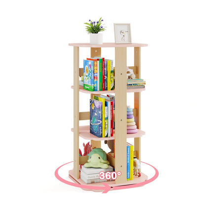 Rotierendes Bücherregal für Kinder, 3-stöckig, 12 Fächer, Rosa