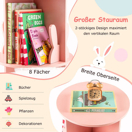 Drehbares Kinderbücherregal mit 2 Ebenen & Hasen-Teilern, Rosa