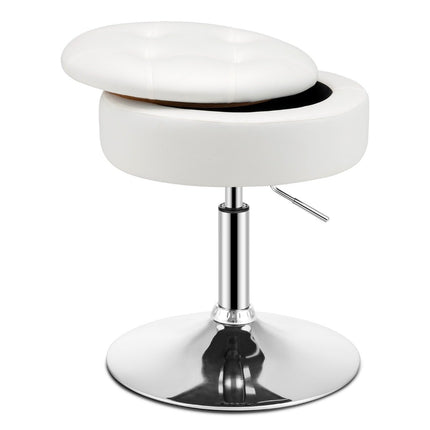Tabouret de maquillage rotatif avec rangement, hauteur réglable, blanc