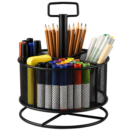 Organiseur de bureau rotatif en métal, noir, 4 compartiments