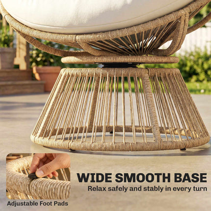 Drehbarer Papasan-Stuhl mit Kissen, Stahlgestell, Creme