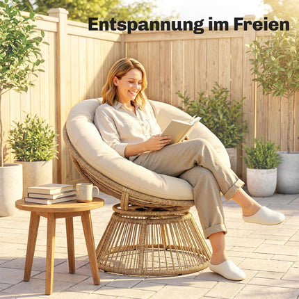 Drehbarer Papasan-Stuhl mit Kissen, Stahlgestell, Creme