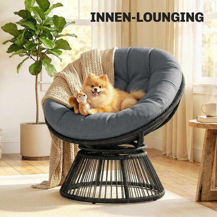 Fauteuil Papasan pivotant avec coussin, structure en acier, gris