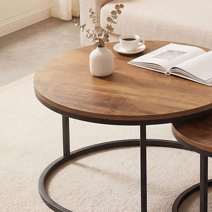 Ensemble de 2 tables basses rondes, structure en métal, marron