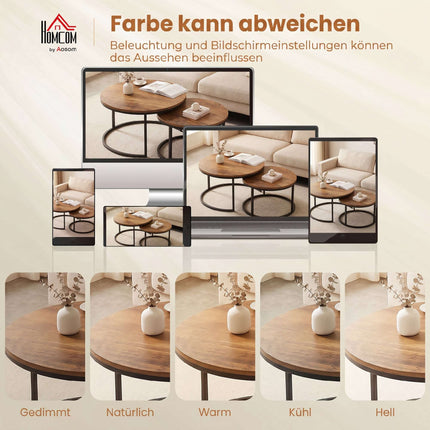 Ensemble de 2 tables basses rondes, structure en métal, marron