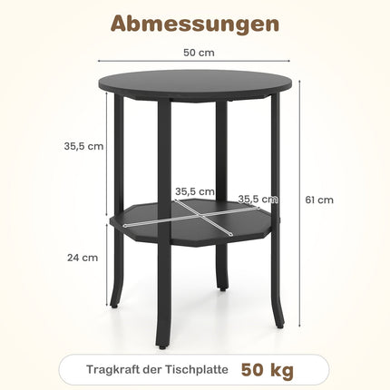 Table d'appoint ronde à 2 niveaux avec étagère, en métal noir