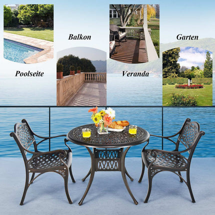 Runder Terrassentisch aus Aluminium mit Schirmloch, 90 cm