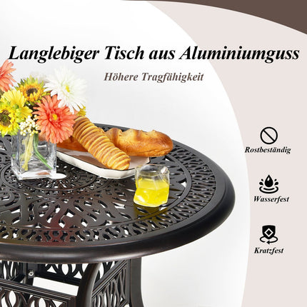 Runder Terrassentisch aus Aluminium mit Schirmloch, 90 cm