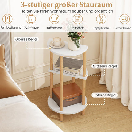Runde Bambus-Beistelltische, 3-stöckig, Weiß/Natur