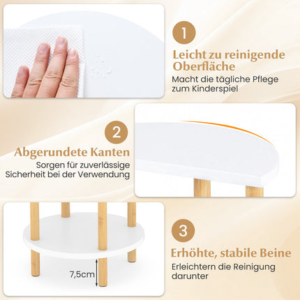 Runde Bambus-Beistelltische, 3-stöckig, Weiß/Natur