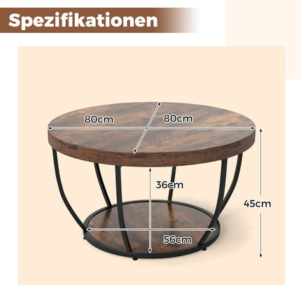 Runder Couchtisch – 2-stöckig aus Holz mit Metallrahmen