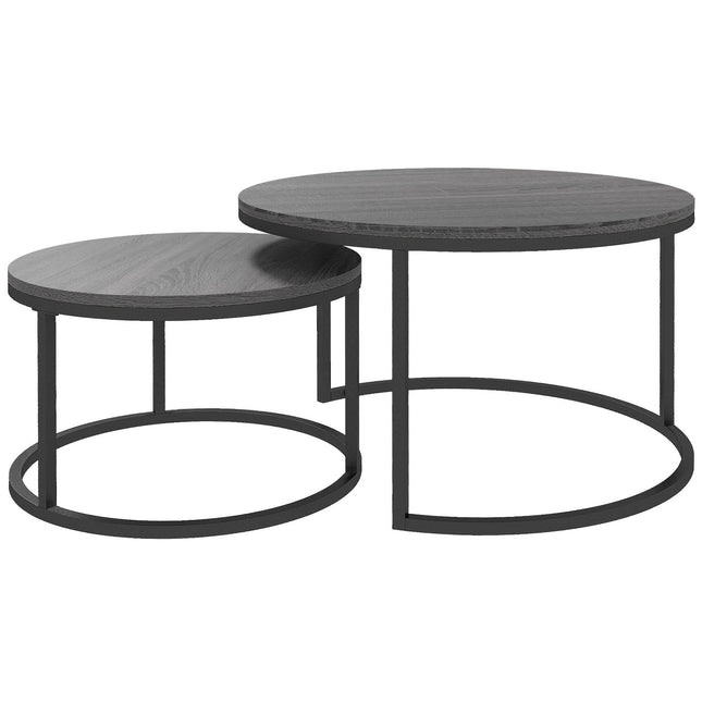 Runder Satztisch, 2er-Set, schwarzes Holzfinish