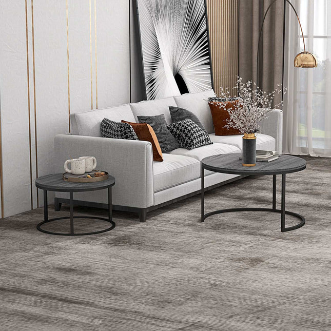 Runder Satztisch, 2er-Set, schwarzes Holzfinish