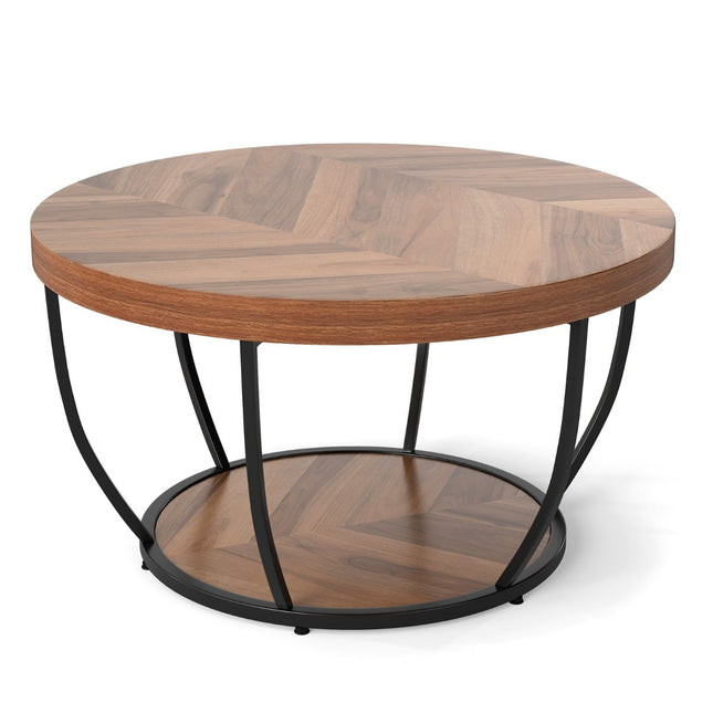 Runder Couchtisch, Holz & Metallgestell, 2-stufiges Design