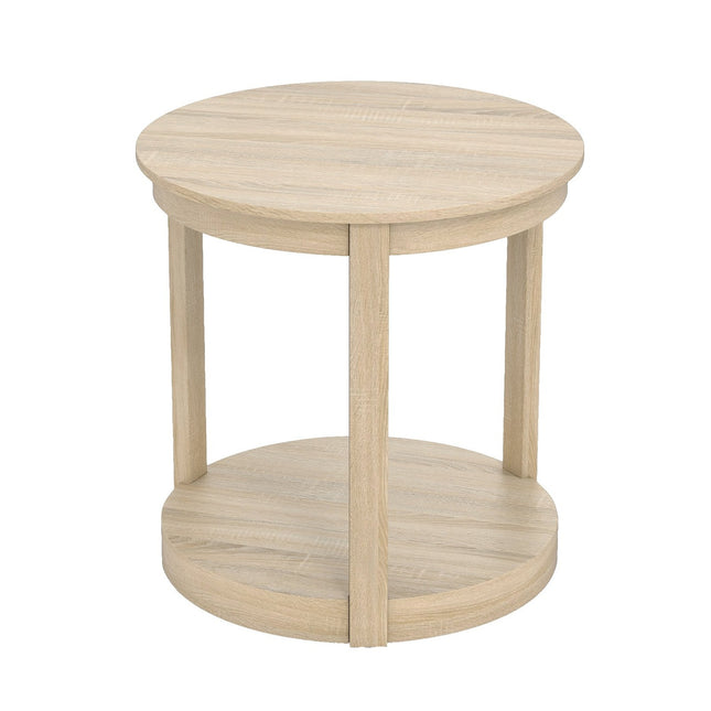 Table basse ronde à 2 niveaux, pieds en bois d'hévéa