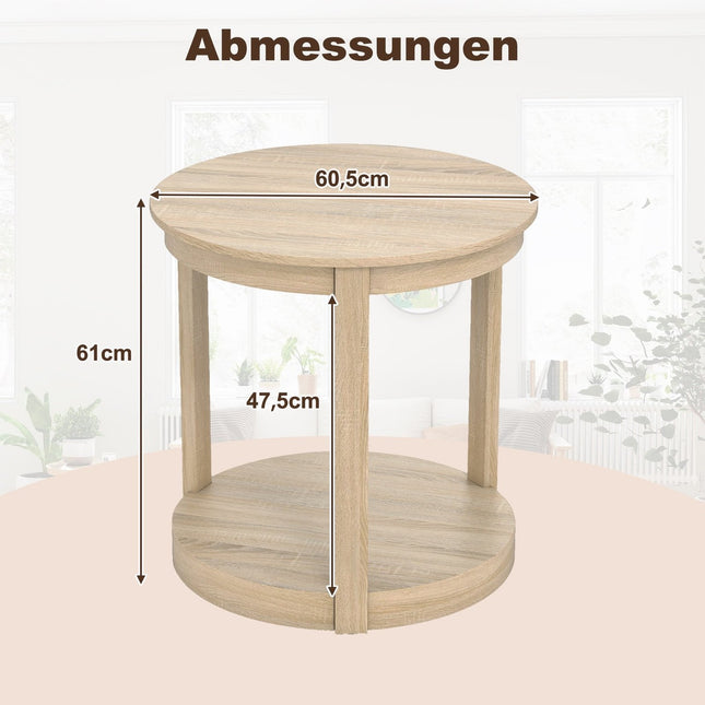Table basse ronde à 2 niveaux, pieds en bois d'hévéa