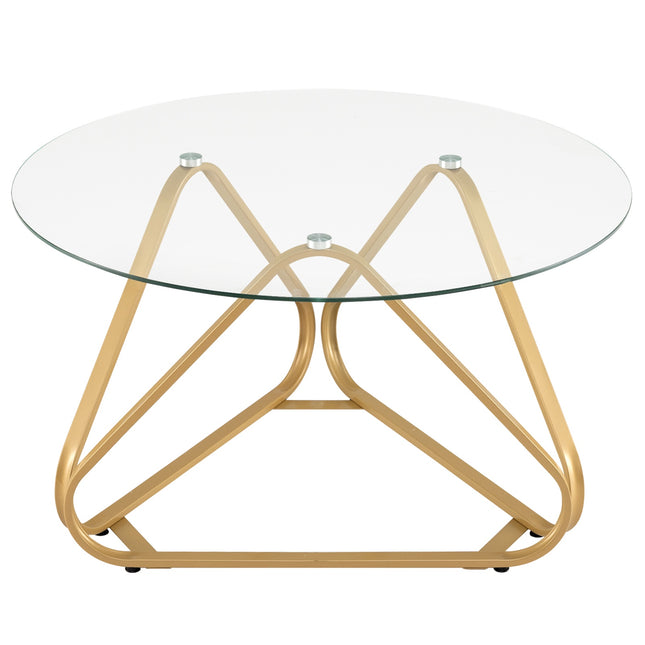 Table basse ronde avec plateau en verre trempé et structure en métal
