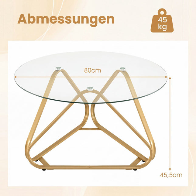 Table basse ronde avec plateau en verre trempé et structure en métal