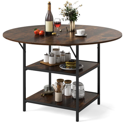 Table de salle à manger ronde, 120 cm, 4 à 6 couverts, étagère à 2 niveaux