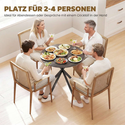 Runder Esstisch, 80 cm, Holzoptik, Metallbeine, Braun