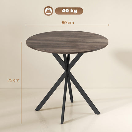 Runder Esstisch, 80 cm, Holzoptik, Metallbeine, Braun