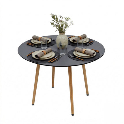 Table de salle à manger ronde, pieds en bambou, 4 couverts
