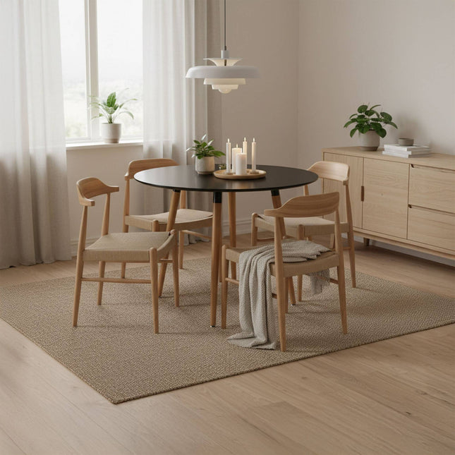 Table de salle à manger ronde, pieds en bambou, 4 couverts
