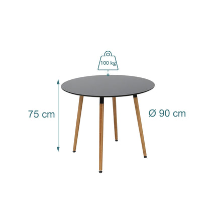 Table de salle à manger ronde, pieds en bambou, 4 couverts