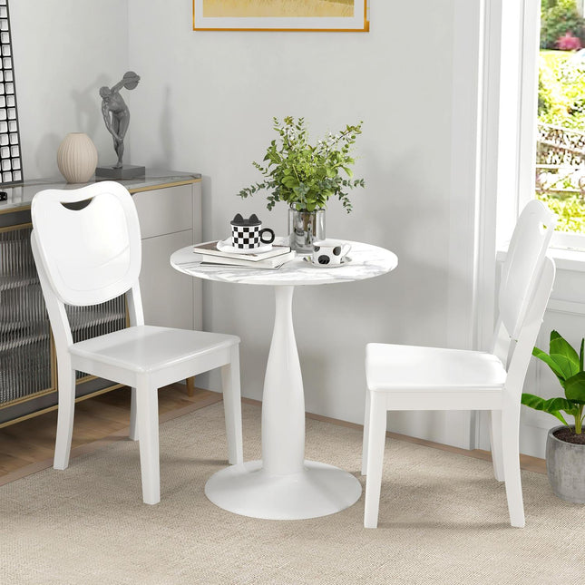 Runder Esstisch, weiße MDF-Platte, Stahlgestell, Ø70 cm