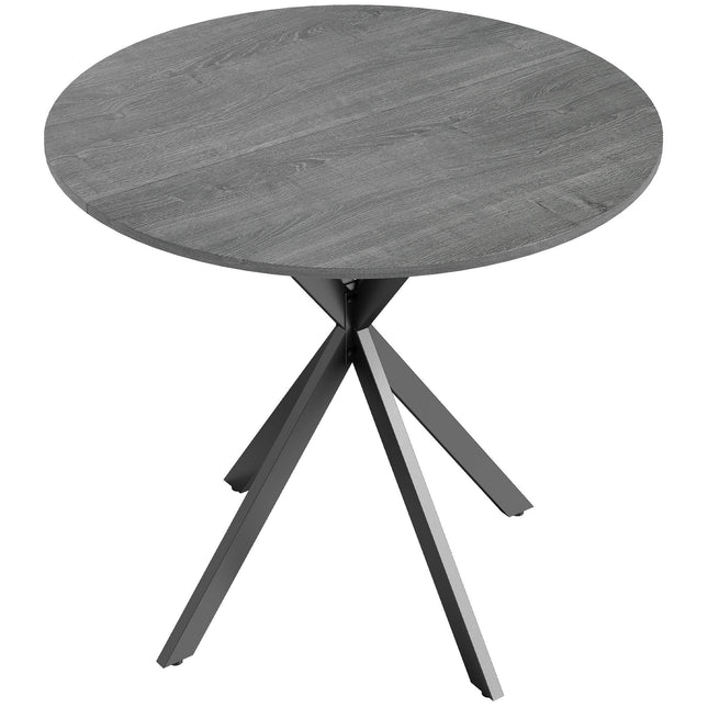 Table de salle à manger ronde, plateau aspect bois, 80 cm, structure en acier