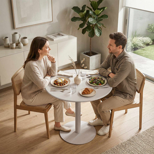 Runder Esstisch für 2 Personen, Stahlrahmen, 60x60x72 cm, Beige