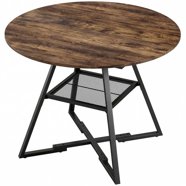 Table de salle à manger ronde pour 4 personnes, 100 cm, aspect bois brun rustique