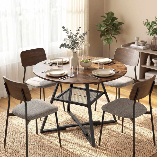 Table de salle à manger ronde pour 4 personnes, 100 cm, aspect bois brun rustique