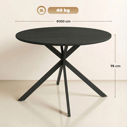 Runder Esstisch für 4 Personen, Industrial Style, Schwarz