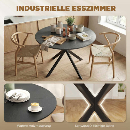 Runder Esstisch für 4 Personen, Industrial Style, Schwarz