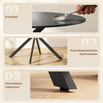 Runder Esstisch für 4 Personen, Industrial Style, Schwarz