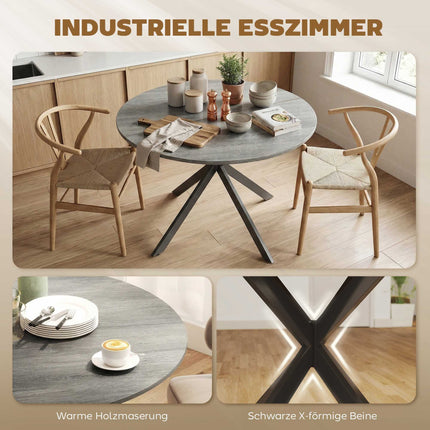 Runder Esstisch für 4 Personen, Industrial Style, Grau