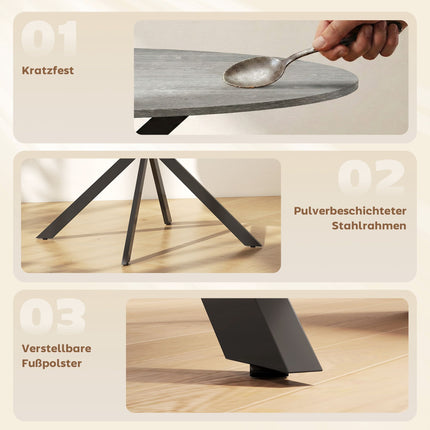 Runder Esstisch für 4 Personen, Industrial Style, Grau