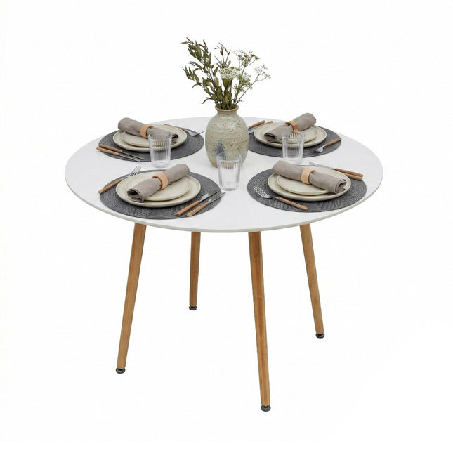 Table de salle à manger ronde avec pieds en bambou - 4 couverts