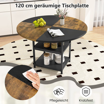 Table de salle à manger ronde avec rangement, 120 cm, structure en métal