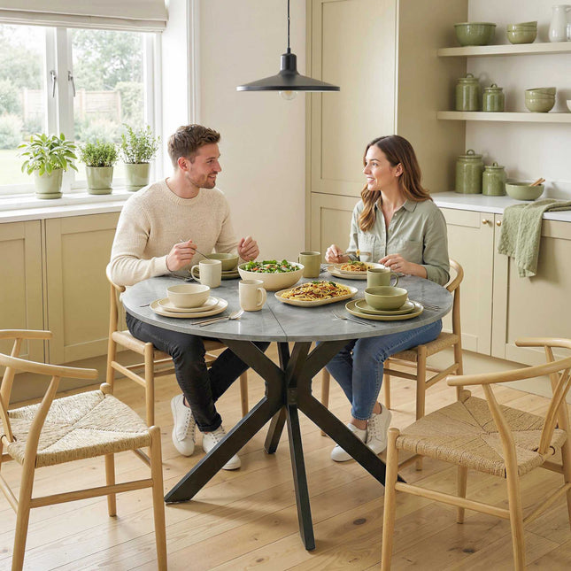 Runder Klapp-Esstisch für 2-6 Personen, Zementgrau MDF