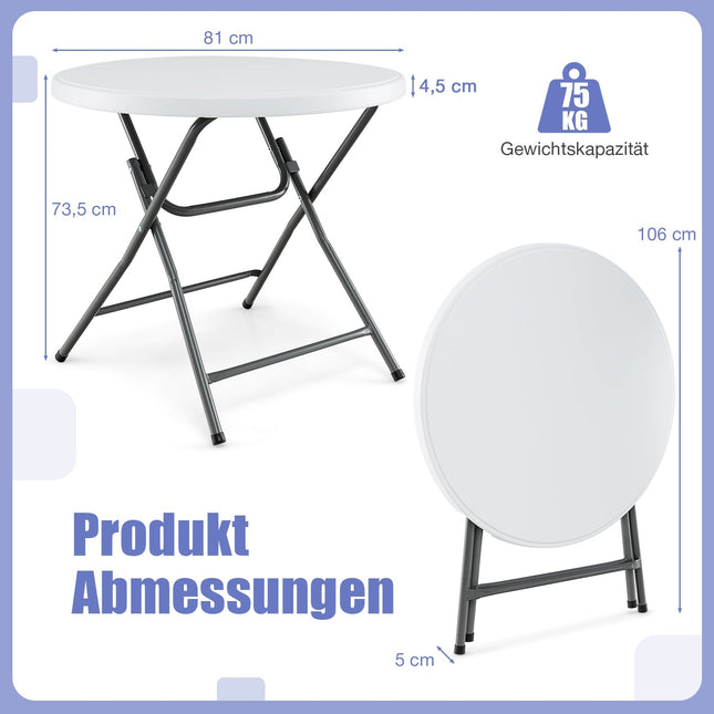 Runder Klapptisch, 81 cm, wetterfestes HDPE, Metallbeine