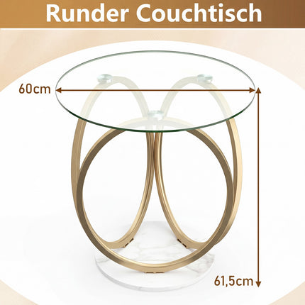 Table basse ronde en verre avec cadre en métal doré