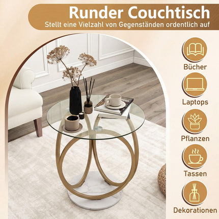 Table basse ronde en verre avec cadre en métal doré