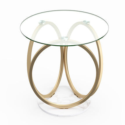 Table basse ronde en verre avec cadre en métal doré